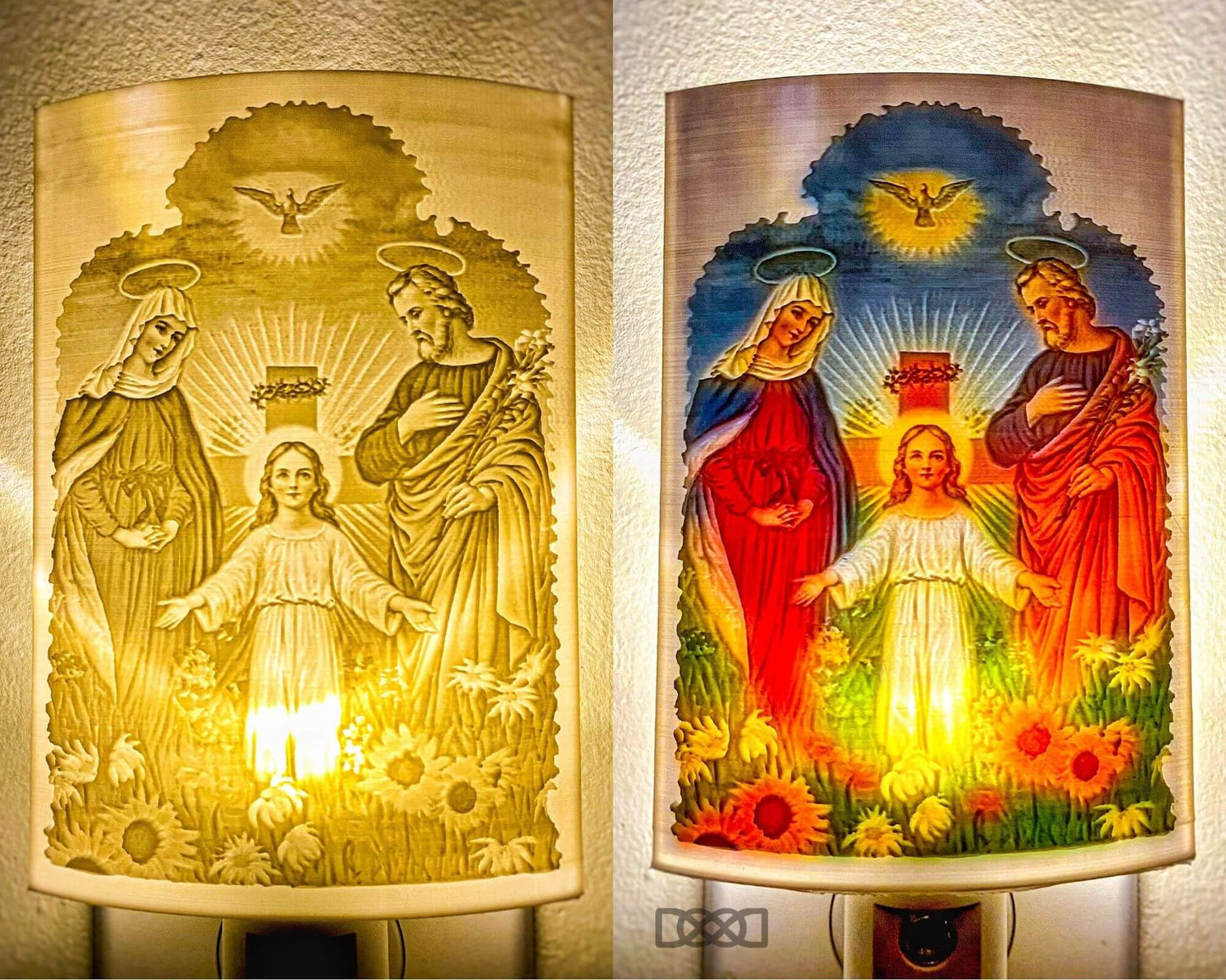 Holy Family in Garden Lithophane Night Light Art