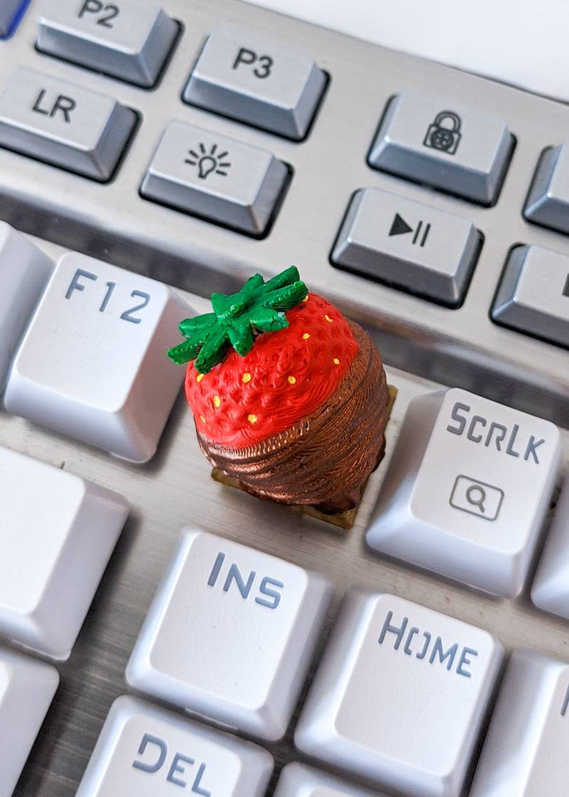kawaii strawberry covered chocolate artisan keycap for mechanical keyboard  by do3dimension
